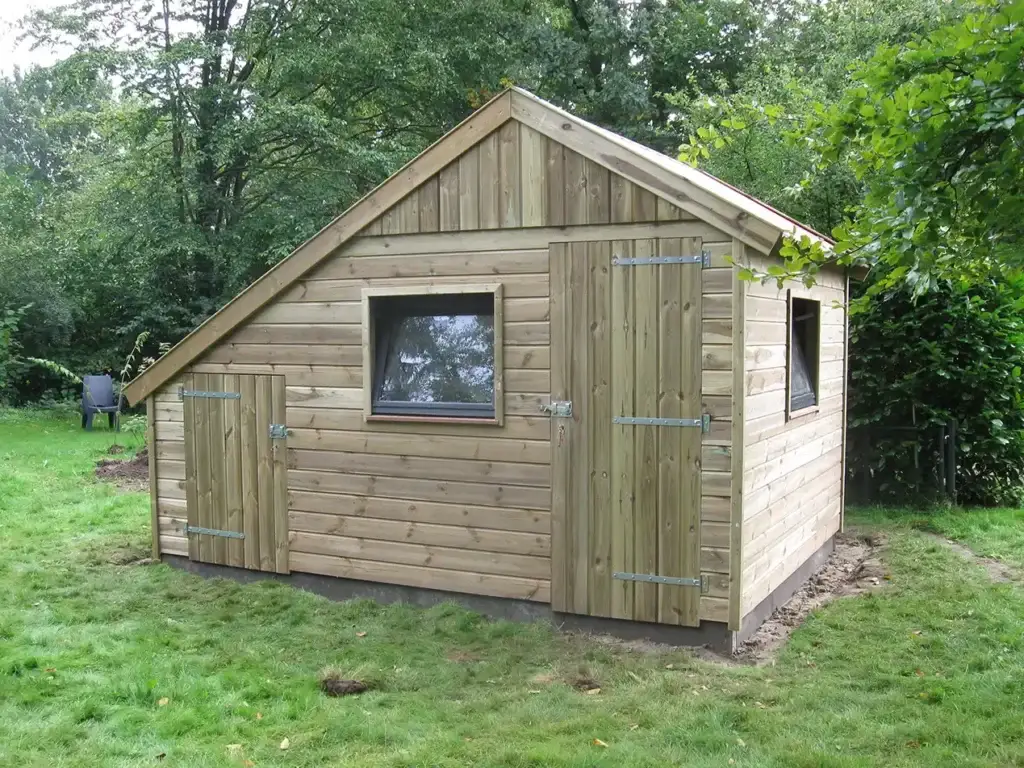 Tuinschuur zadel sleepdak verduurzaamd vuren rabathout