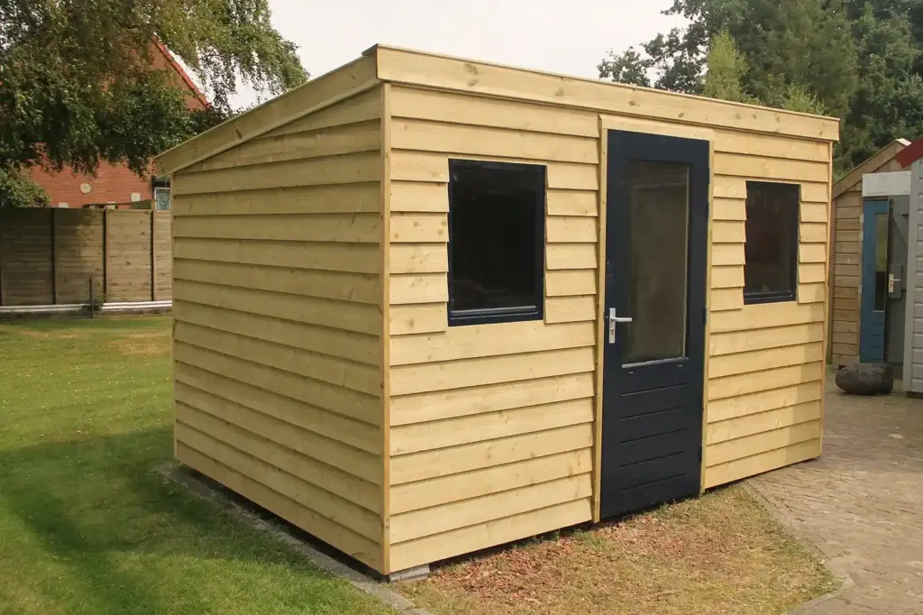 Tuinschuur met lessenaarsdak vuren Zweeds rabathout