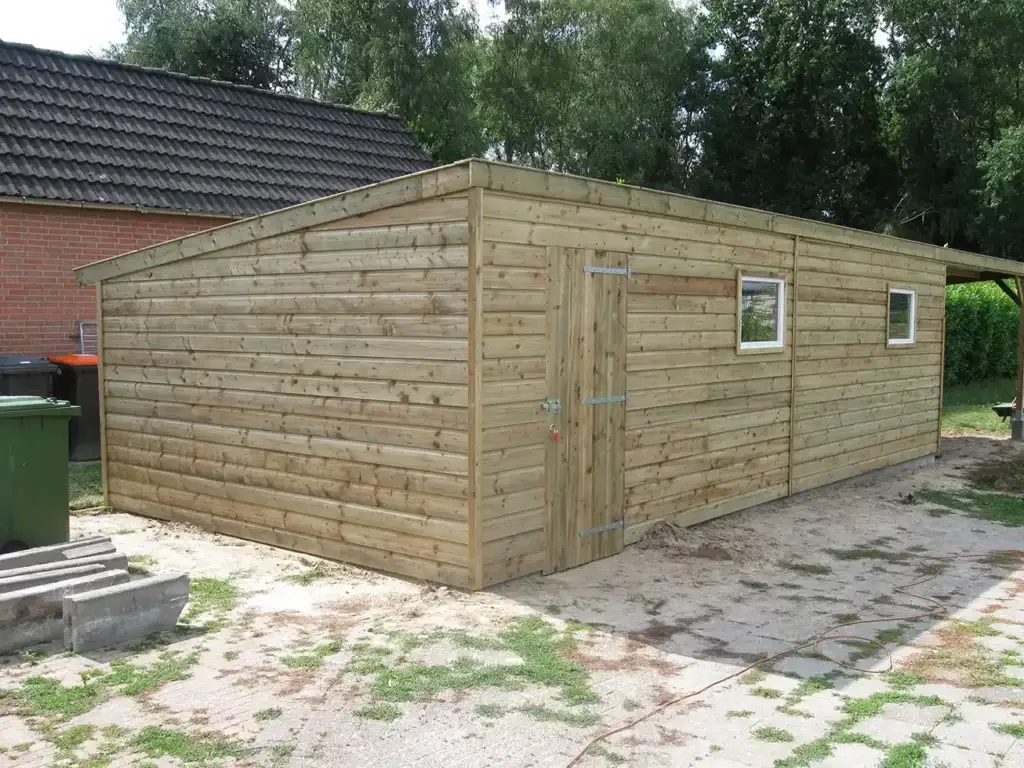 Tuinschuur overkapping verduurzaamd vuren rabathout 1